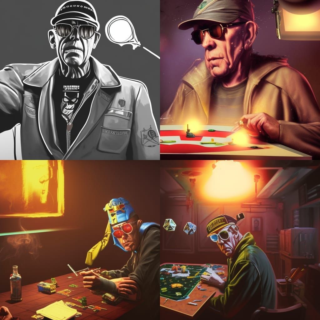 Hunter S Thompson playing a table top Warhammer 40K space ma...