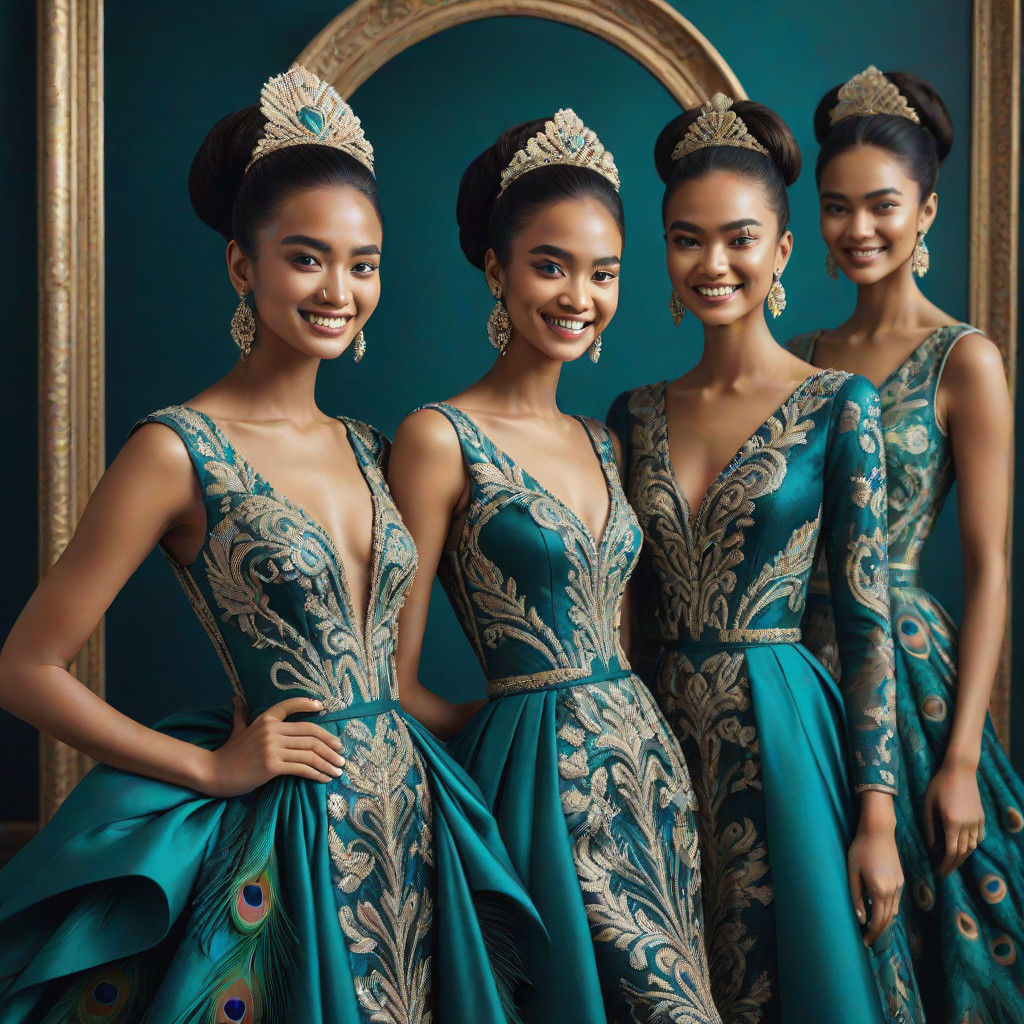 Exotic Girls in Luxe Peacock Embroidery Photography