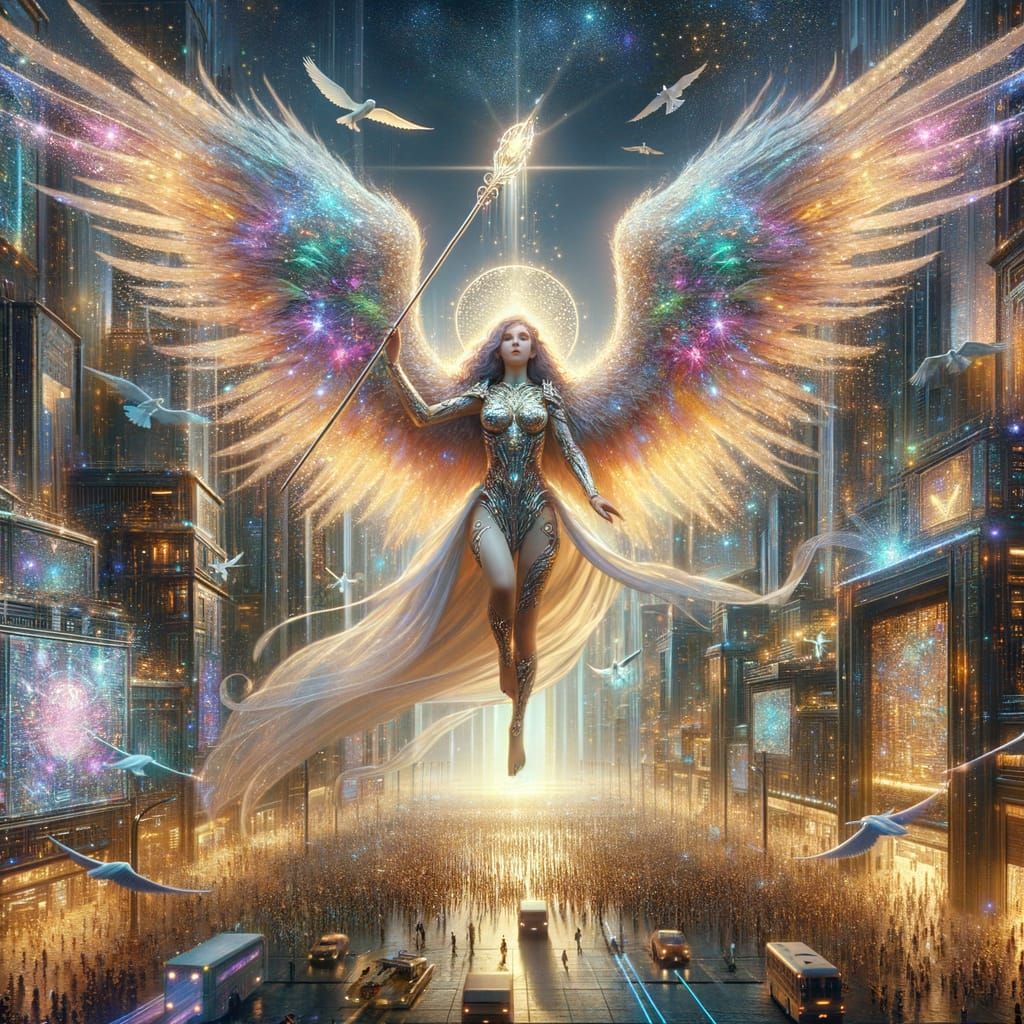A majestic angel with iridescent wings  by @Didier B