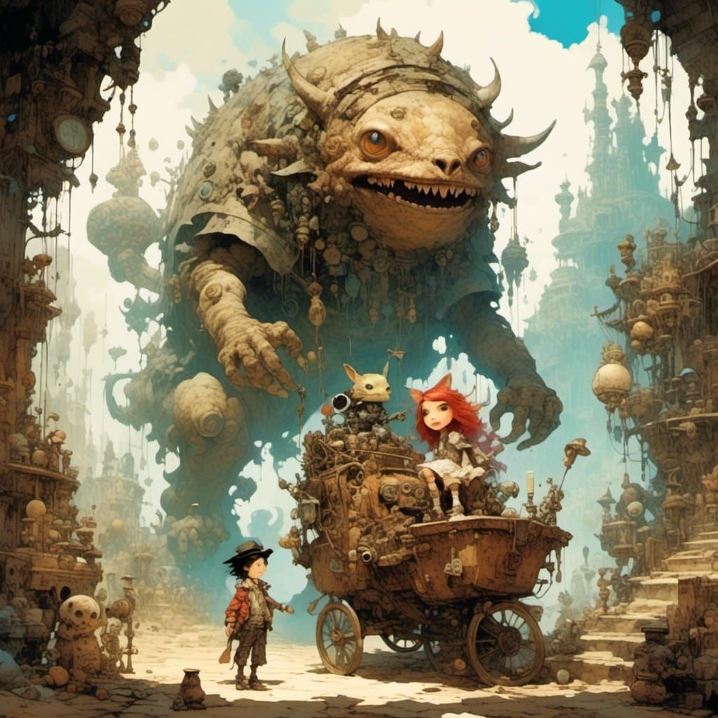 Adventurer and tamed monster <lora:Lapillustration:1.0> 