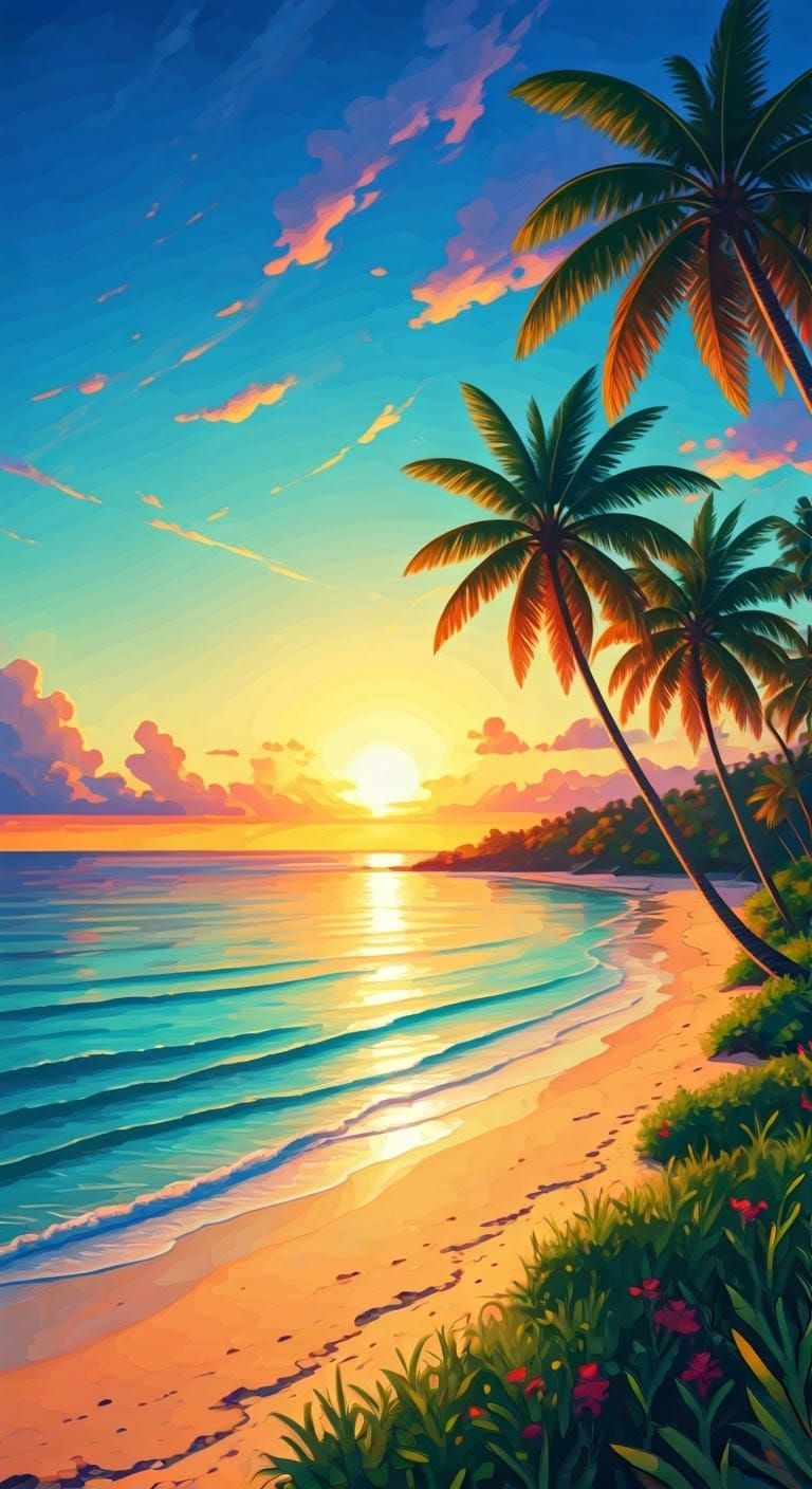 Calm beach sunset colorful sky in Africa