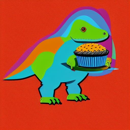 A Tyrannosaurus with a cupcake on its head