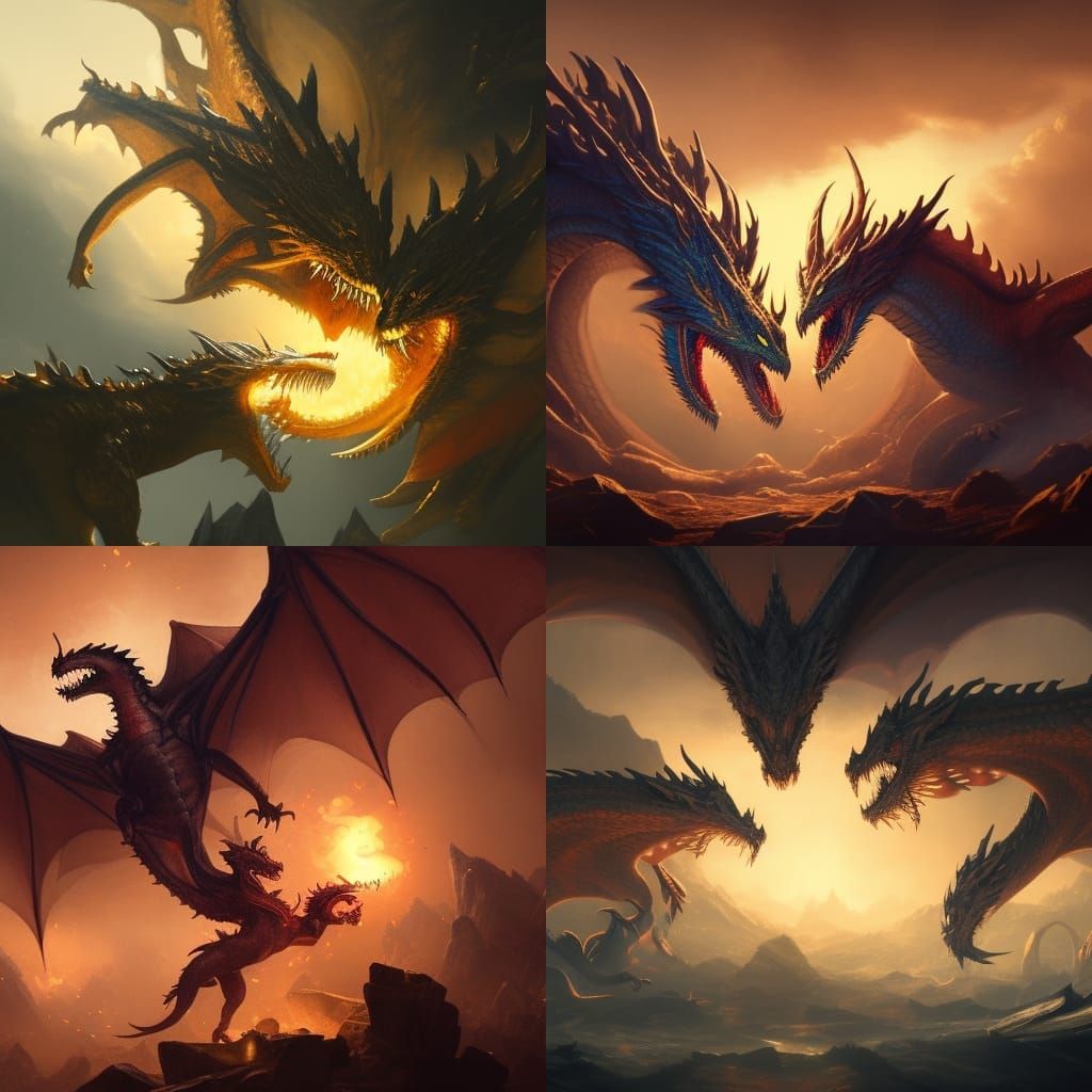 Two dragons battling over a hoard of gold - AI Generated Artwork ...