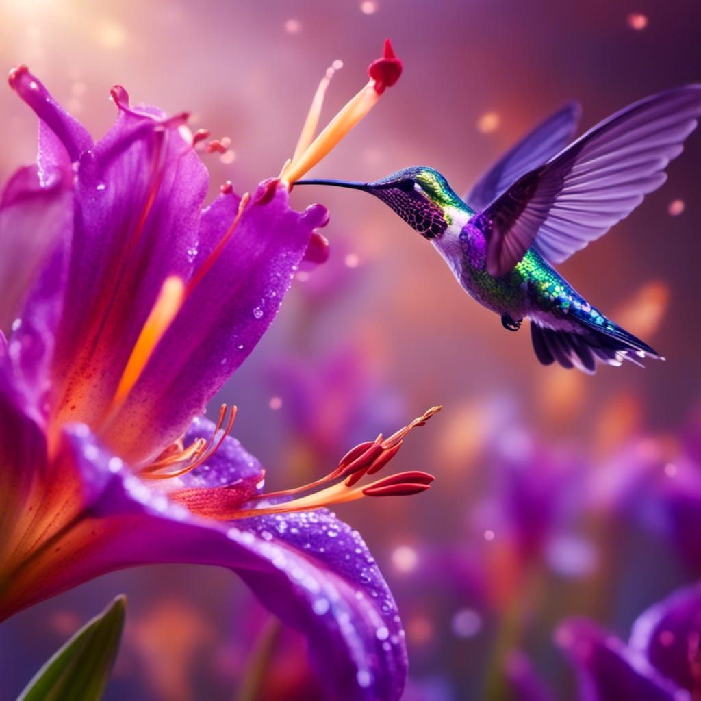Purple Dream Lily Hummingbird II