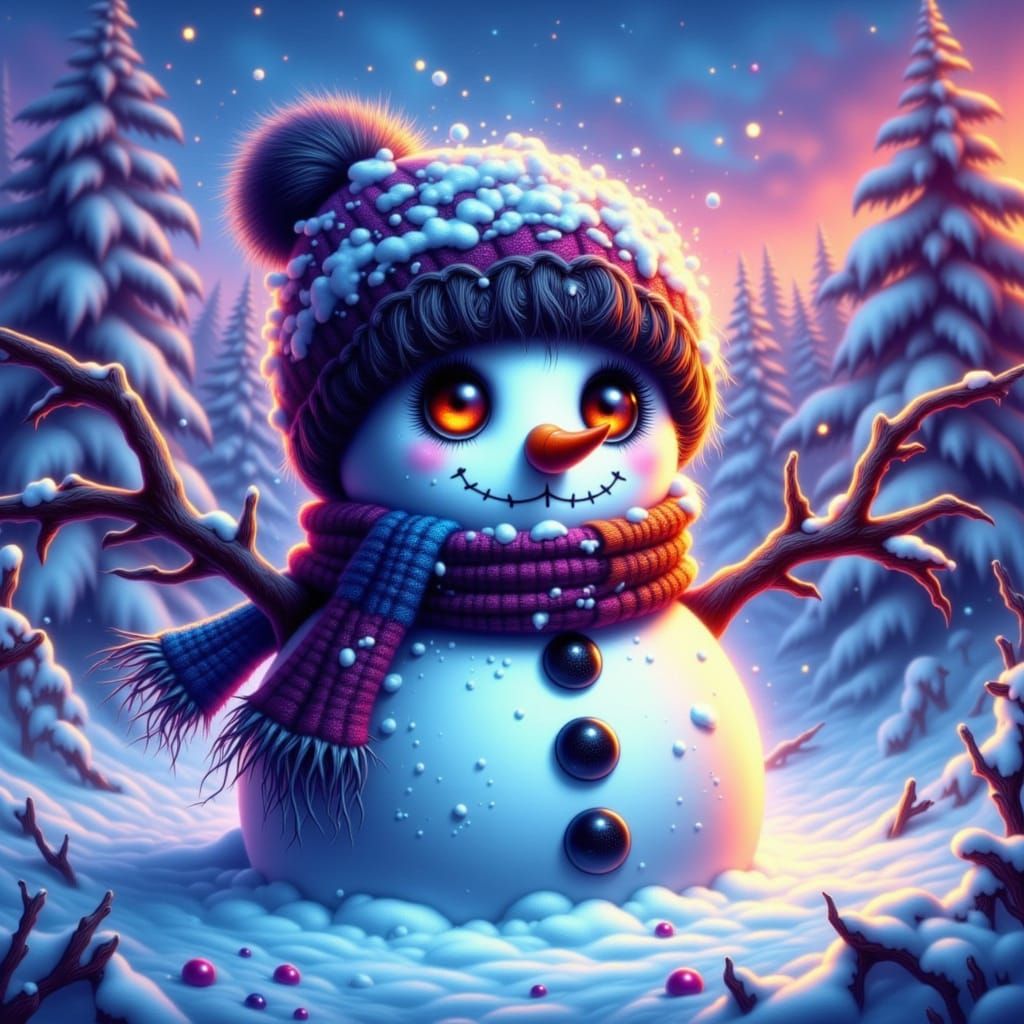 Chibi Snowman in Winter Wonderland: Matte Painting
A digital painting of a disheveled chibi snowman with opal eyes standing in a snowy scene...