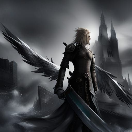 one winged angel from final fantasy 7, by Orioto (Mikaël Agu...