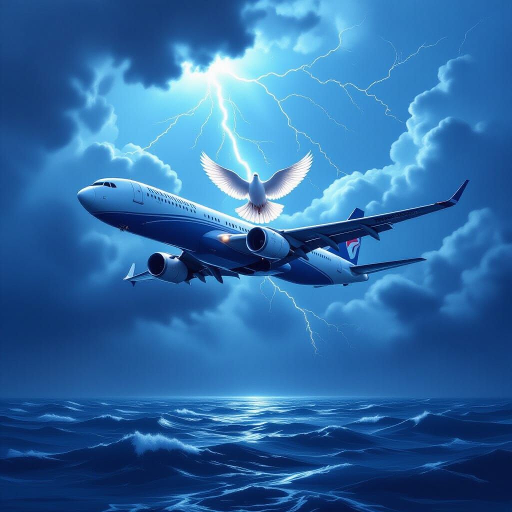 Airplane in Stormy Skies, Futuristic Style