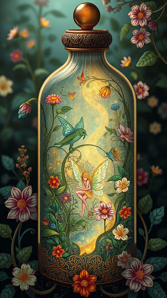 Narrow pattern fantasy fairy world in a bottle two pattern k...