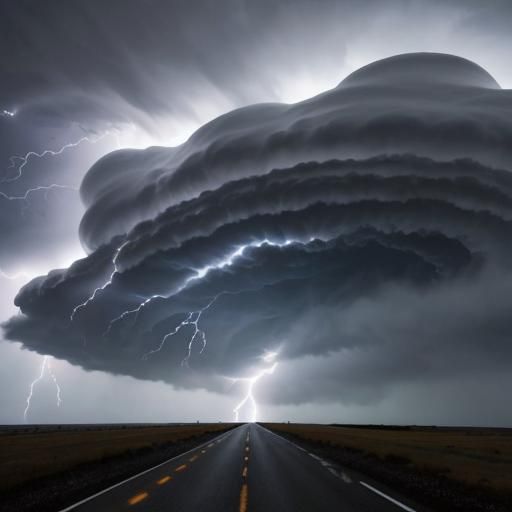 Supercell thunderstorm alive with lightning