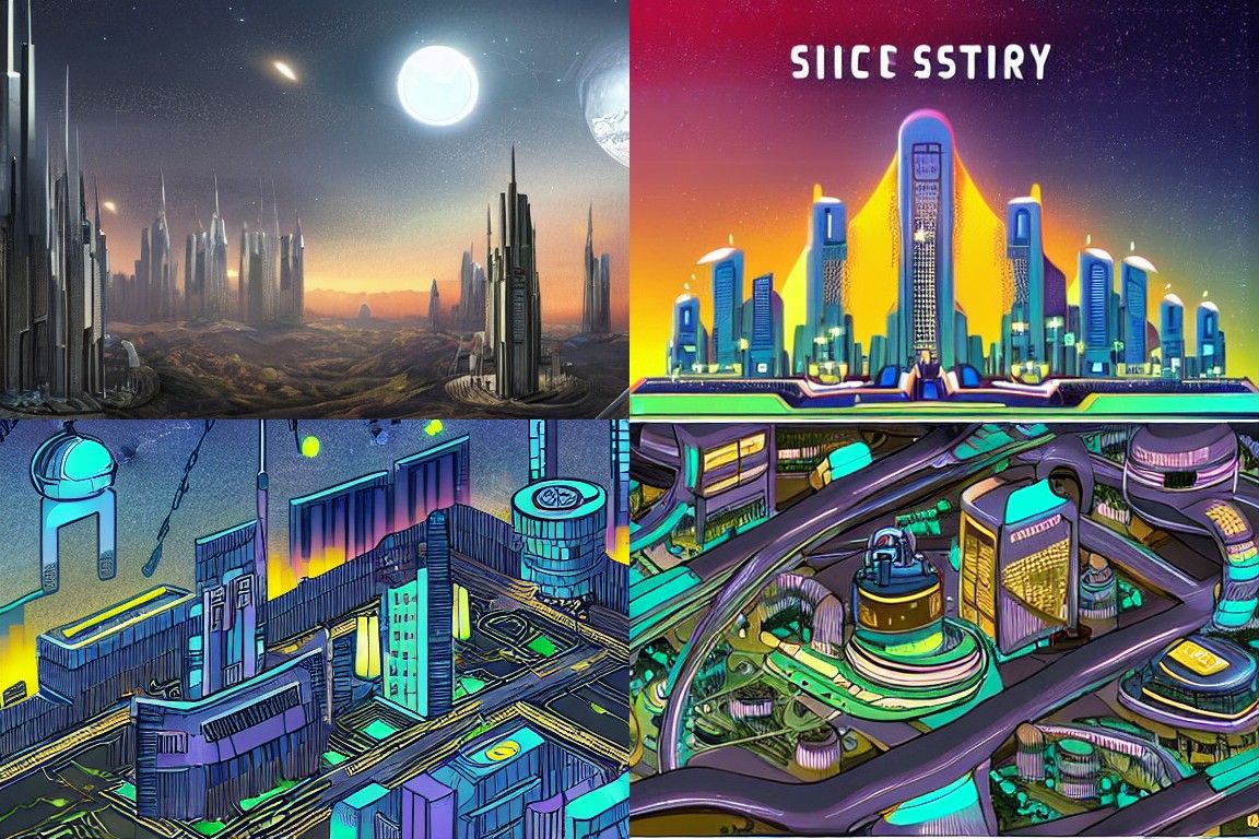 Sci-fi city in the style of Hurufiyya