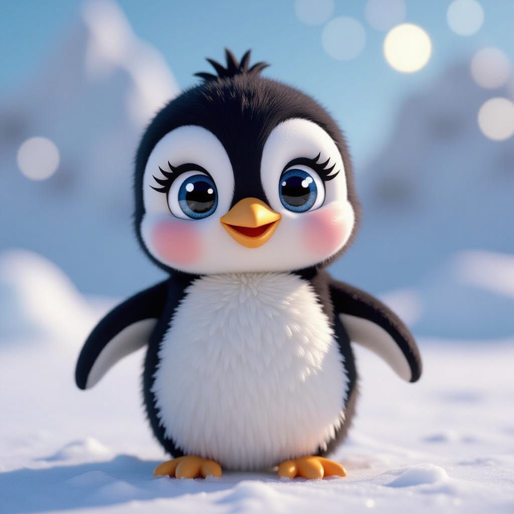 Cute 3D Penguin with Clay-Like Appearance