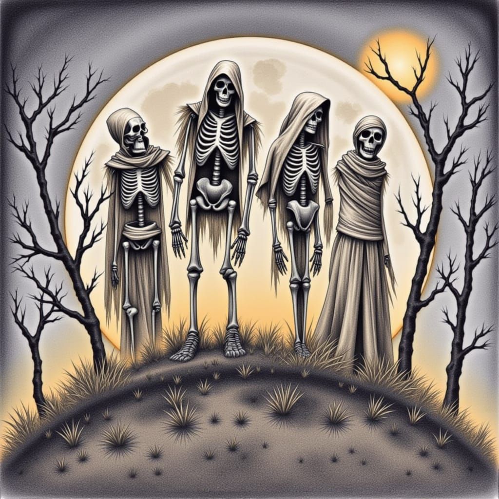 <lora:Spooky Skeletons:1.0> Spooky skeletons,x-ray, full moon,
