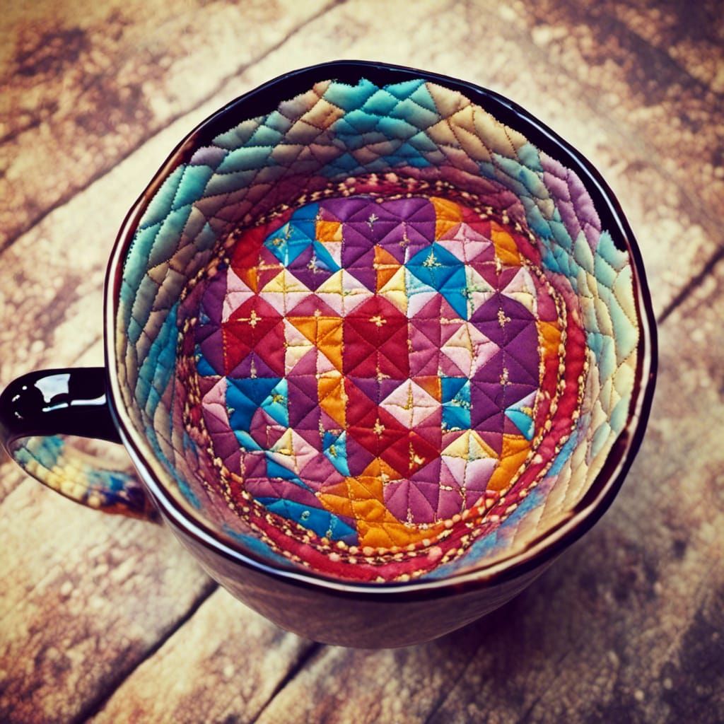 <lora:Cuppa:1.0> Quilted madness in a cup 