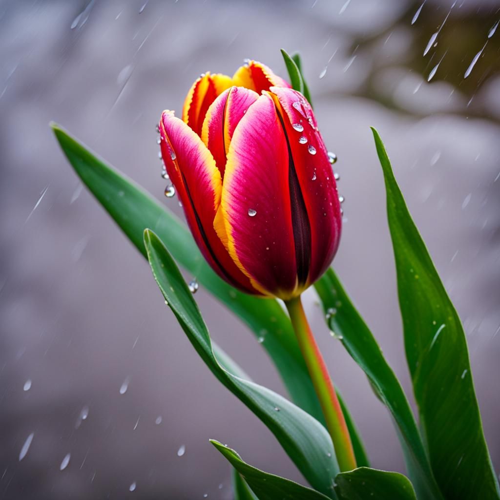 A beautiful tulip in the rain