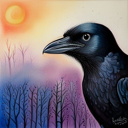 crow, Compositional Unity, surreal, psycho details, watercolours on ...