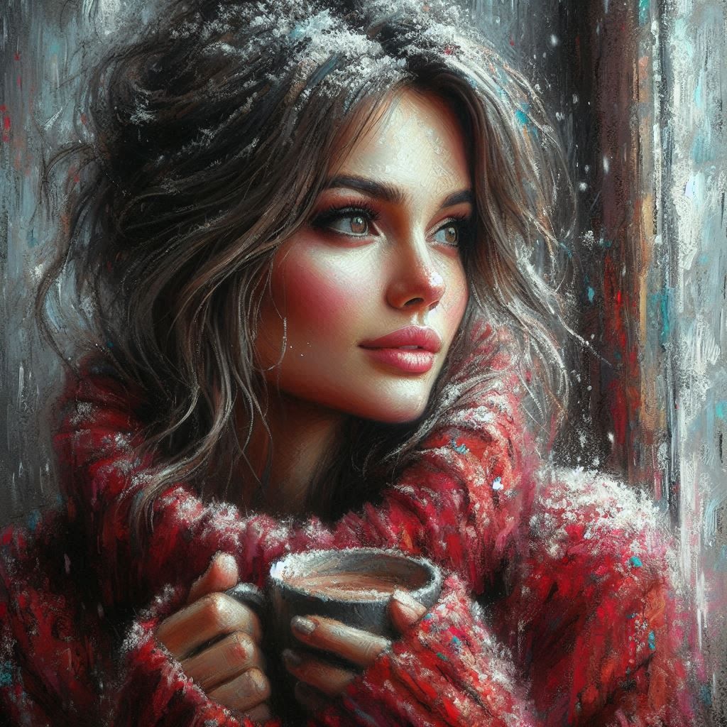 Red Sweater, Cocoa, and Snow