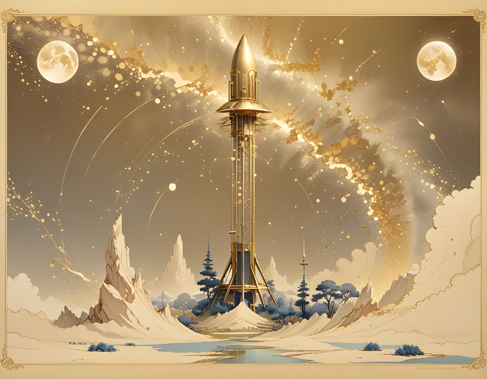 The Golden Nexus Station  by @CBm Cryptic and Hermetic Art