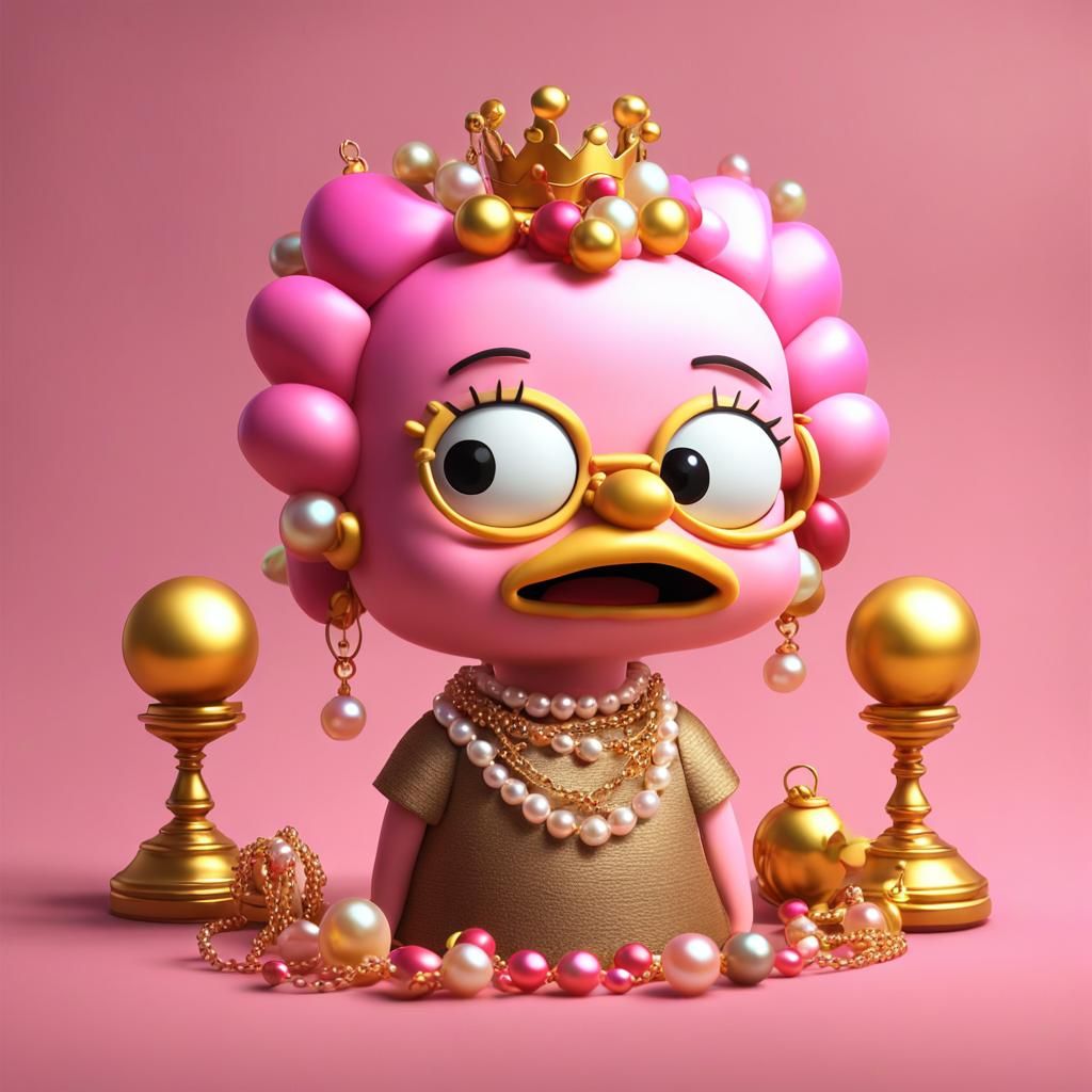 cute pink brown and gold Lisa Simpson, with a grumpy look, m...