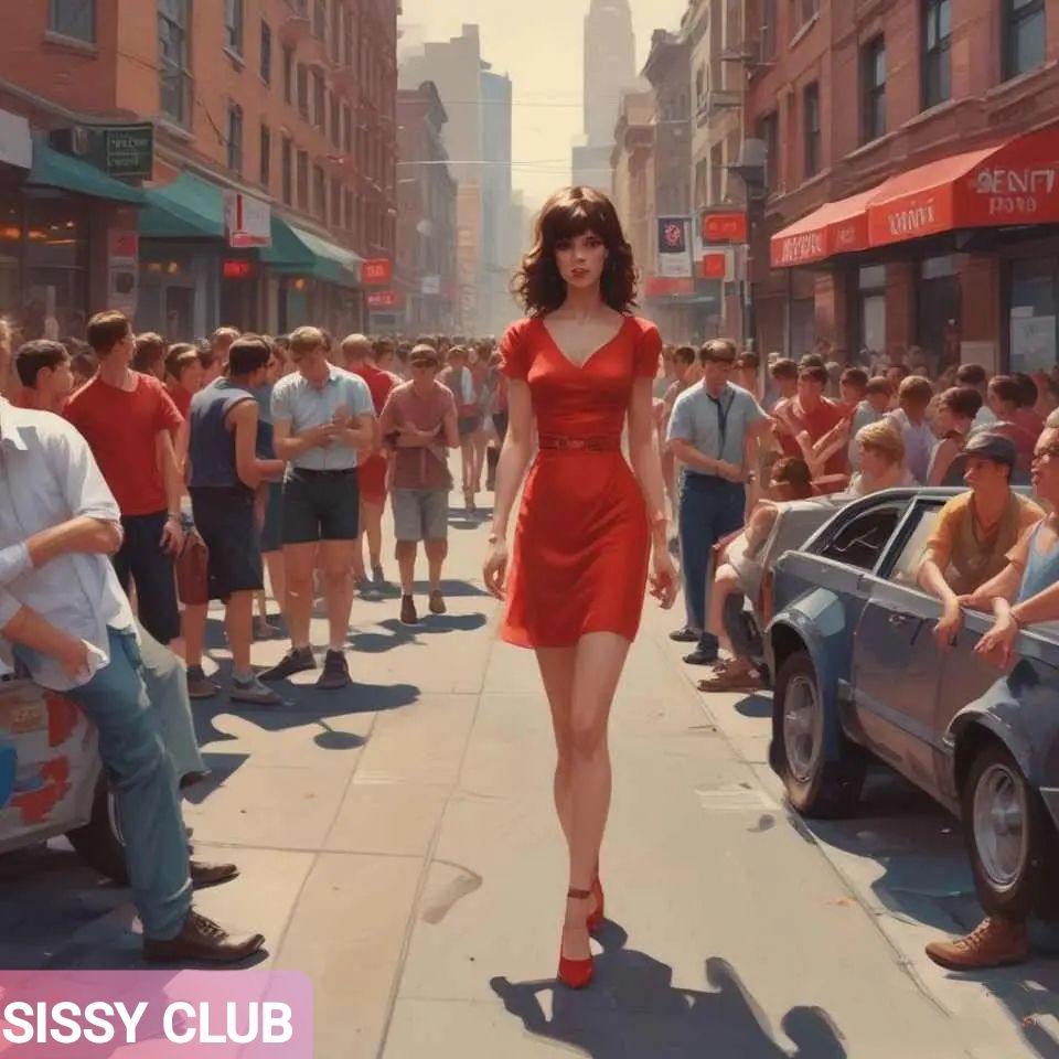 Sissy crossdresser walking on the street