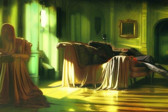 Translucent Victorian Ghosts Having Tea in the Parlor, antiq...