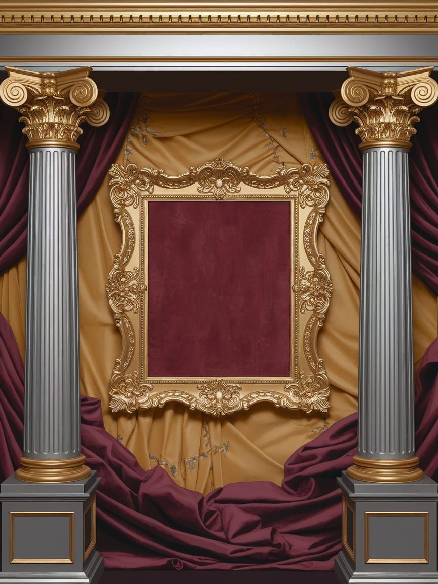 Ornate Gold Frame with Greek Columns in Matte Painting
