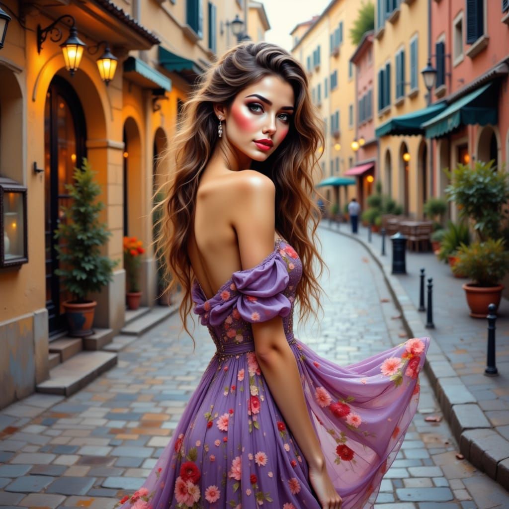 Bohemian Woman in European Village Portrait