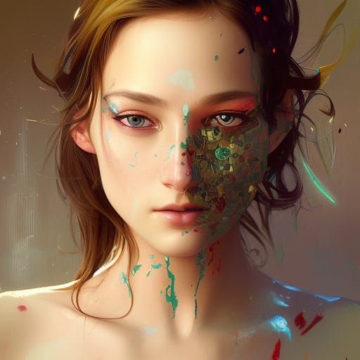 Girl transforming into paint - AI Generated Artwork - NightCafe Creator