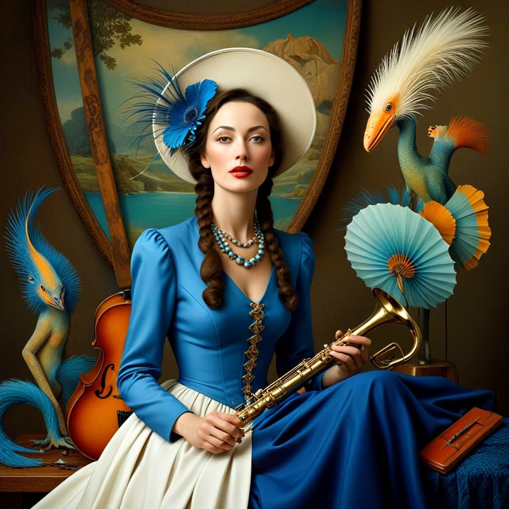 Elegant Modern Lady in Whimsical Scene