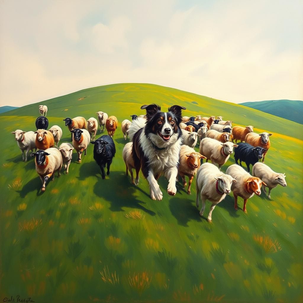 A border collie skillfully herding a flock