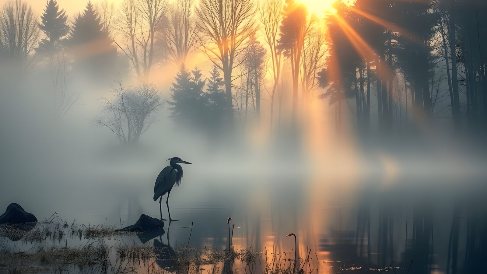 Heron in the fog  by @BM