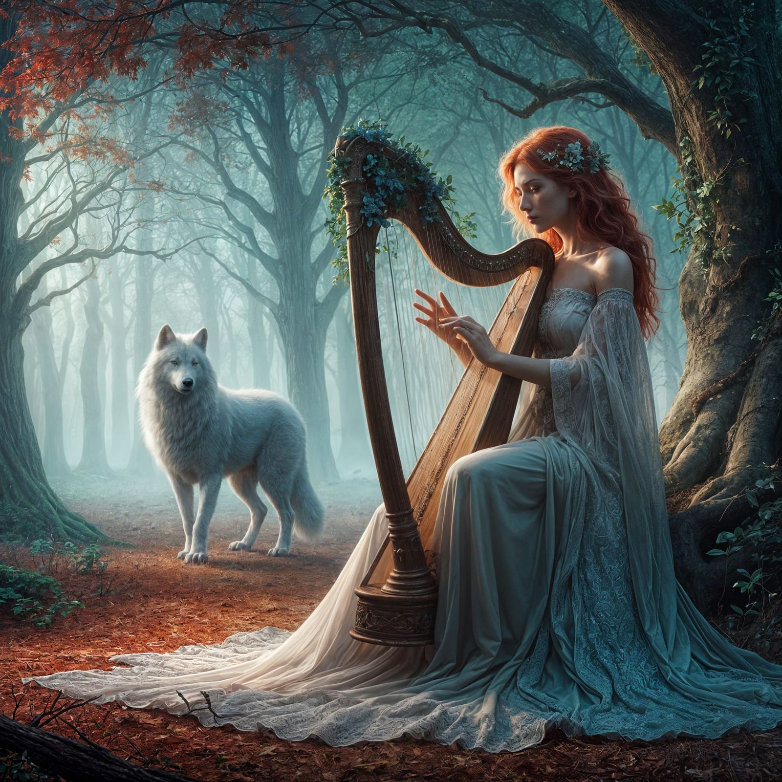 The Celtic harpist and the Ode of the White Wolf