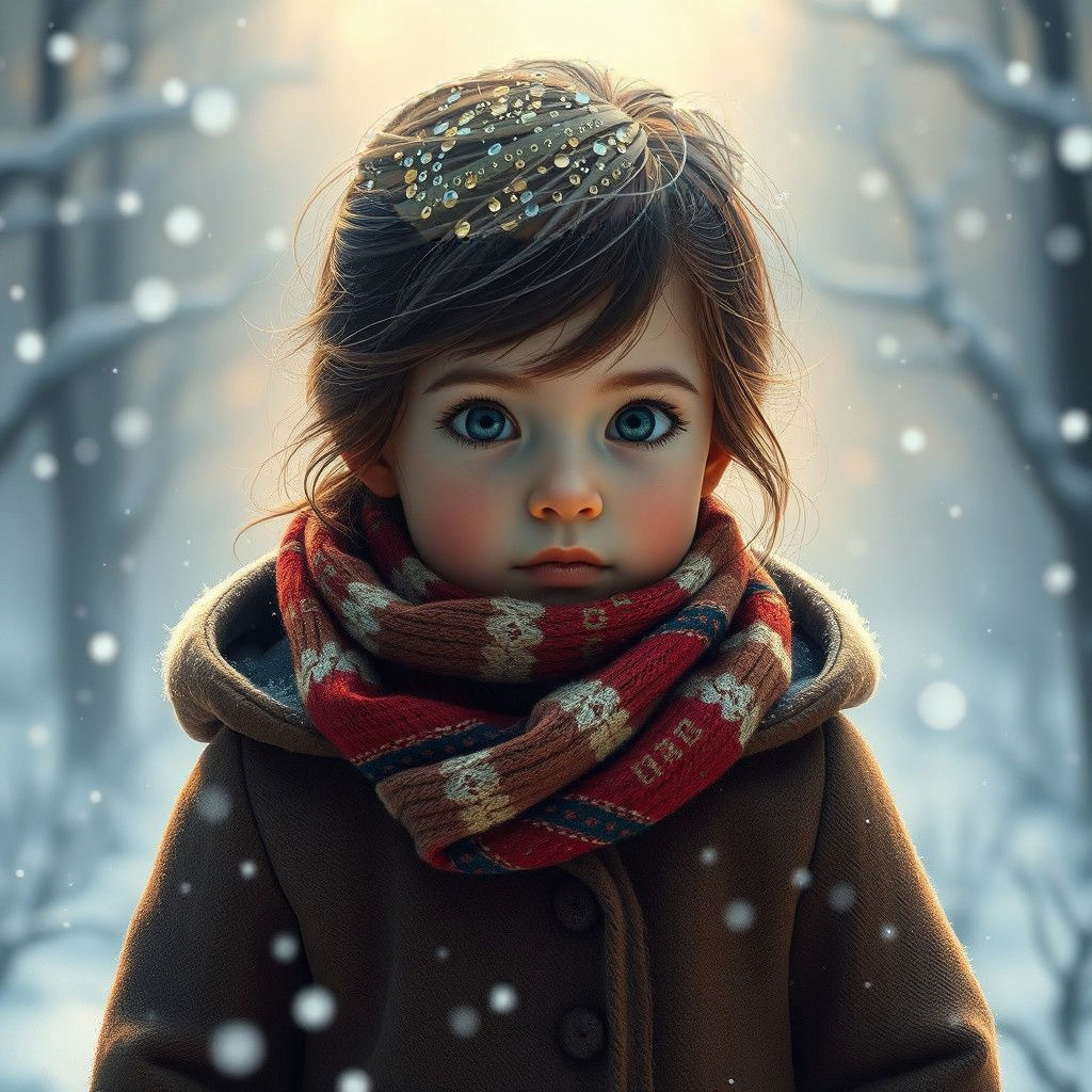 Cute Little Girl in Snowy Landscape: Fantasy Concept Art