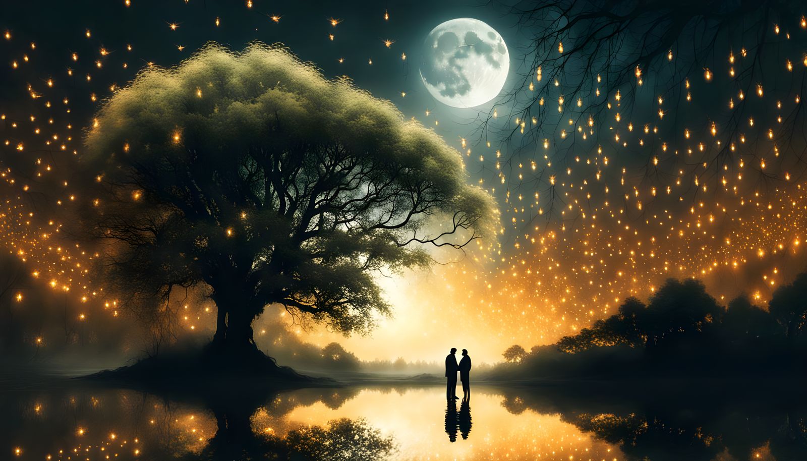 Romantic Moonlit Fractal Art of Gay Couple