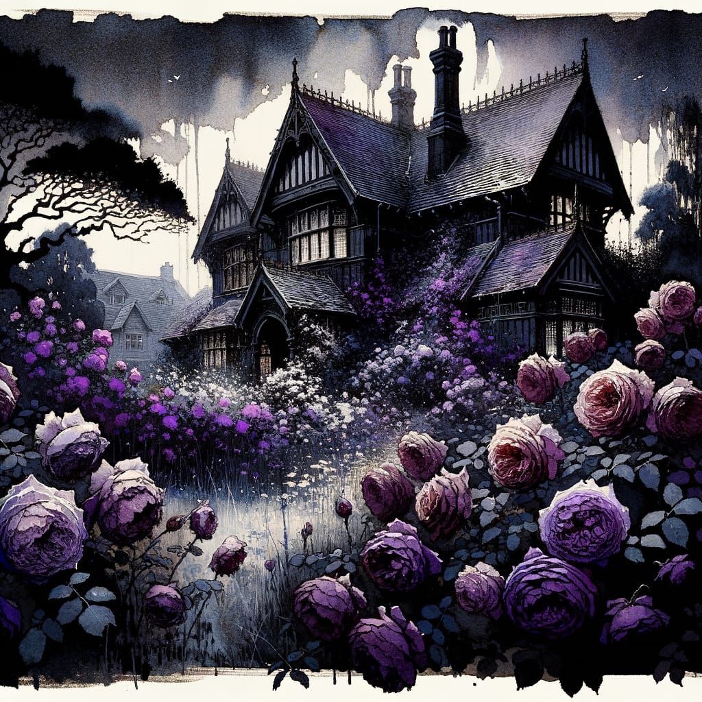 Gothic Edwardian Cottage in Post-Impressionist Style