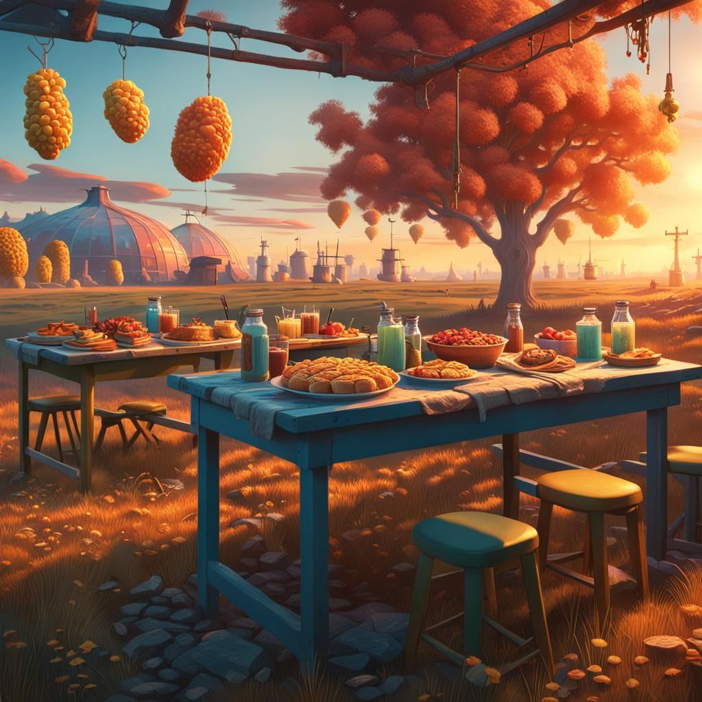 Fantastical Food Still Life, Detailed Matte Painting