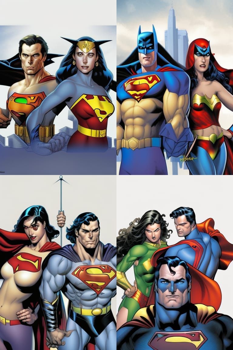 Superman(on the right)Batman(center) and Wonderwoman(on the ...