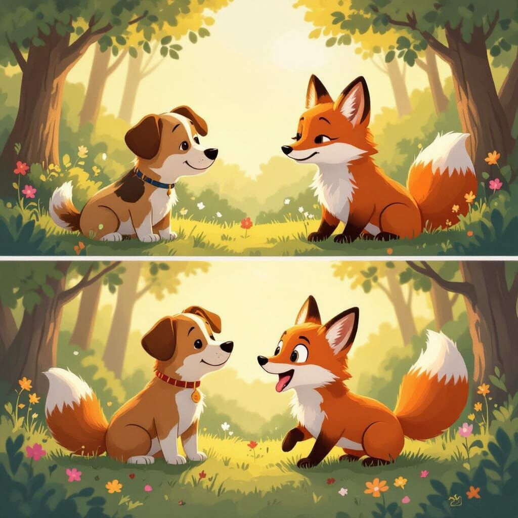 Dog and Fox Friendship: A Whimsical Illustrated Tale