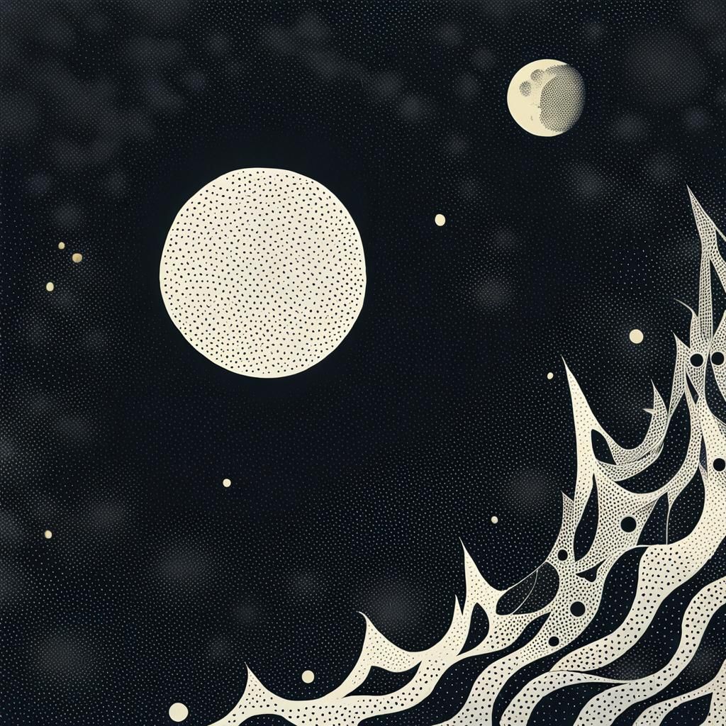 Moon profile + halftone pattern + editorial illustration of ...