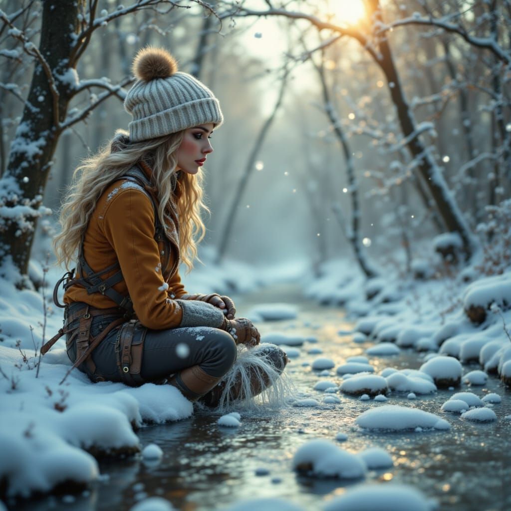 Ethereal Oil Painting of Woman by Frozen River