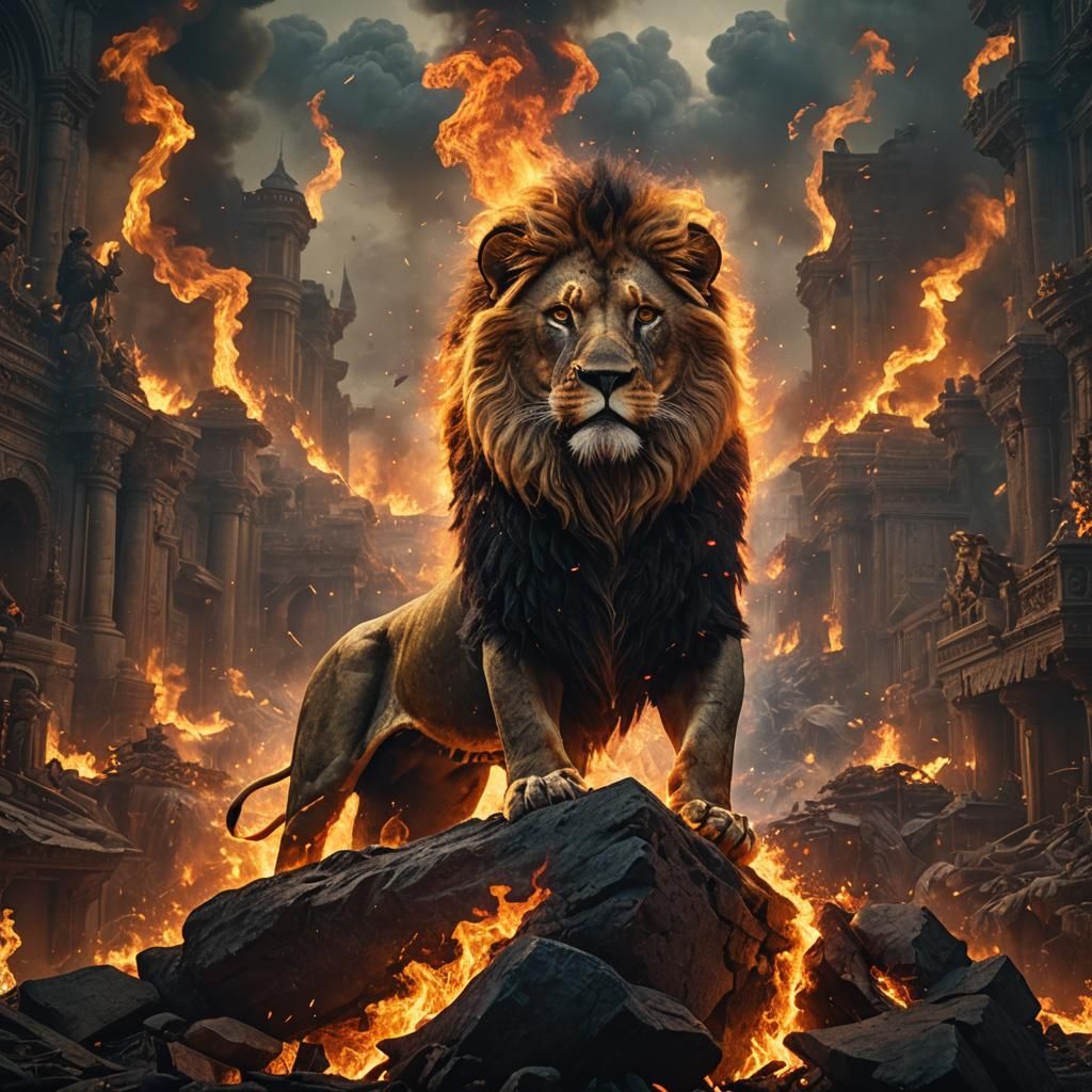 Lion-Shaped Fire: Epic Cinematic Digital Painting