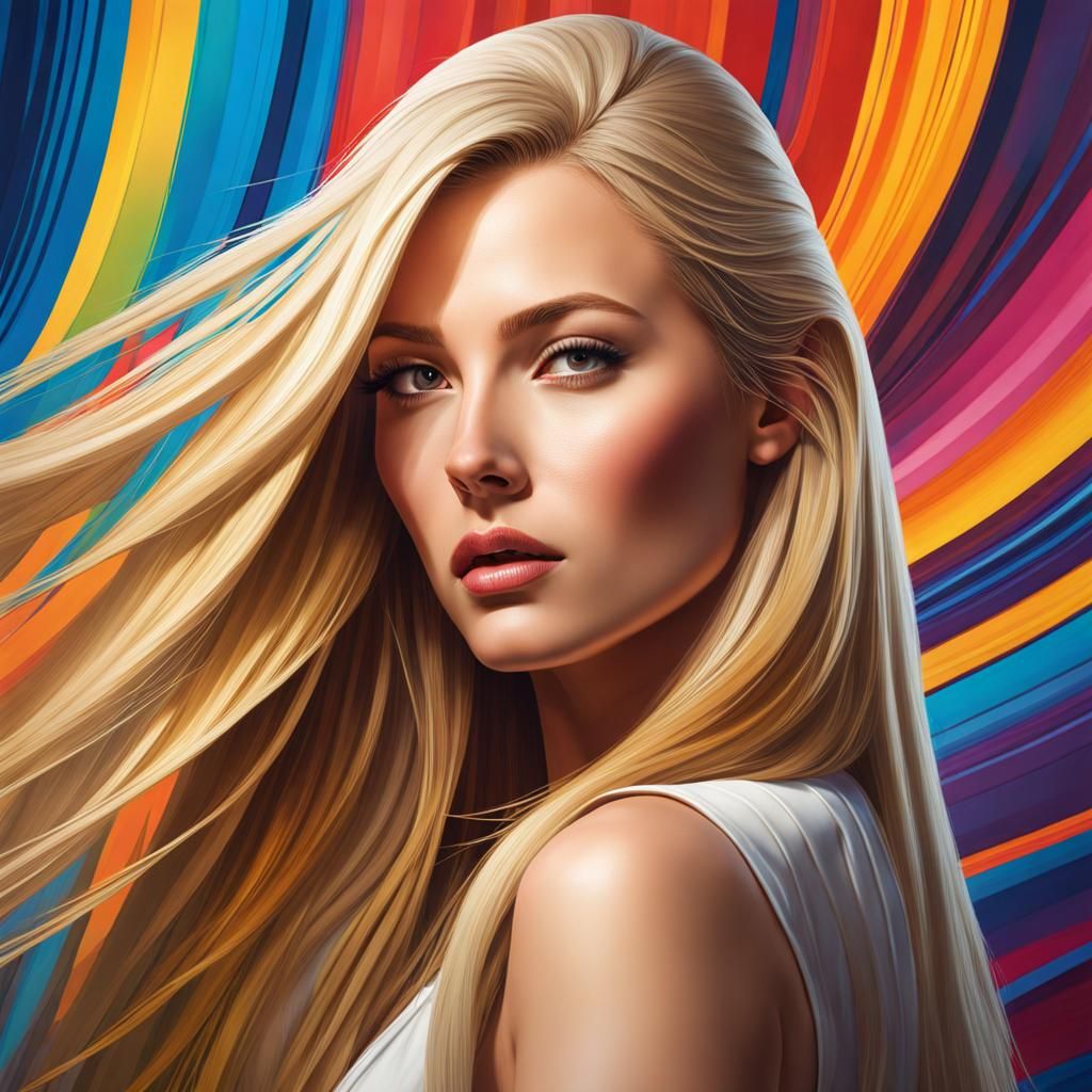 White woman with long straight blonde hair - AI Generated Artwork ...