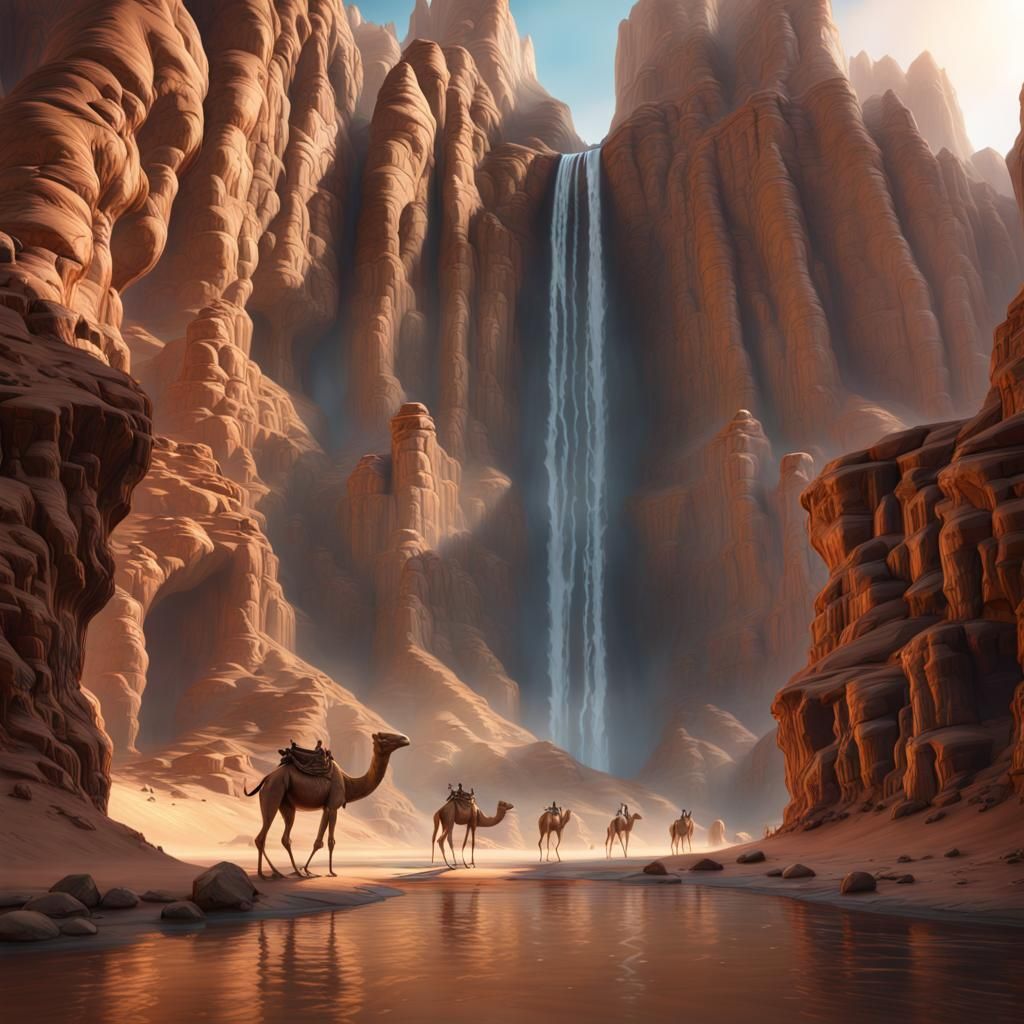 The Canyon of the desert camels drommedaris,waterfalls  by @Hennie