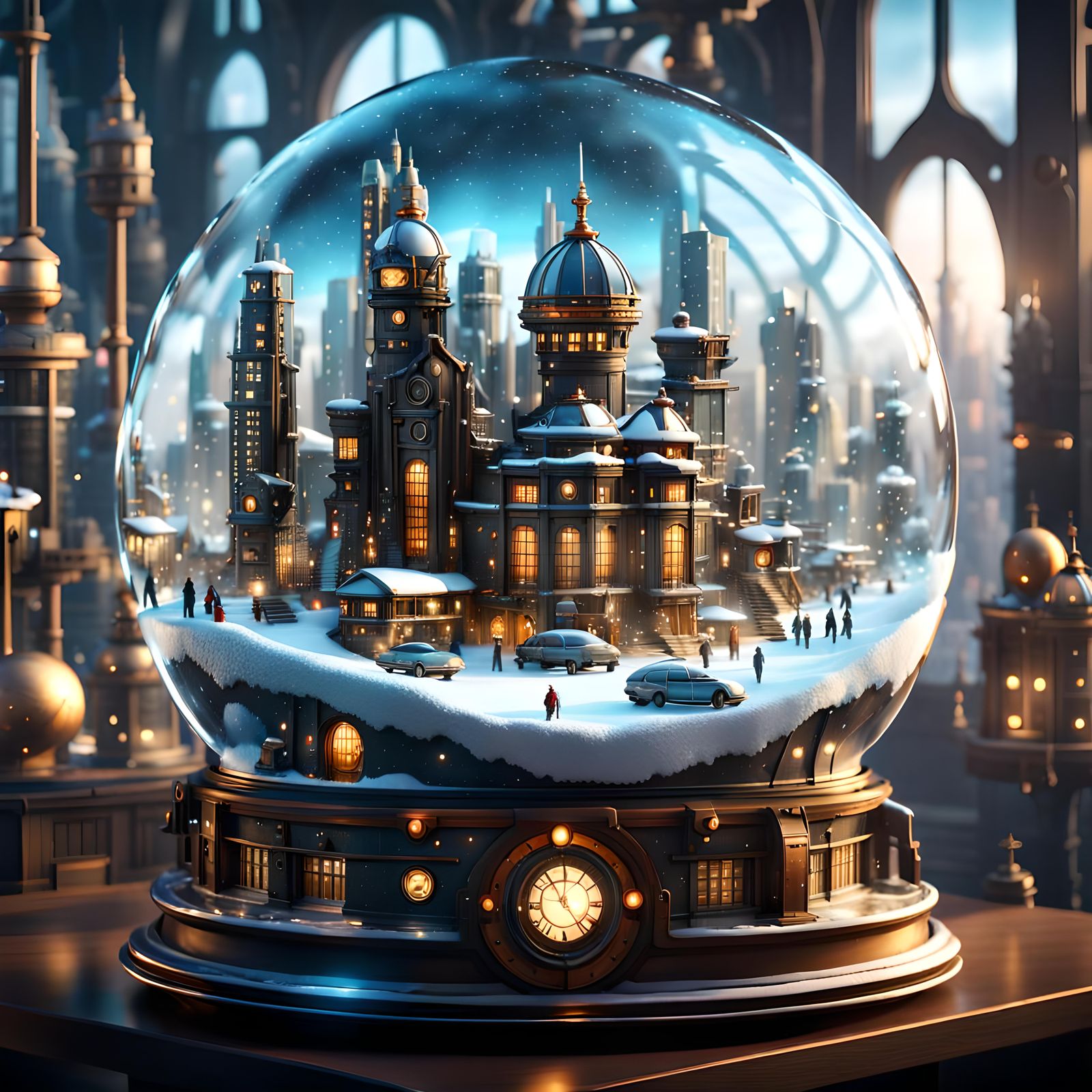 Steampunk City Contained in a Snowglobe v5