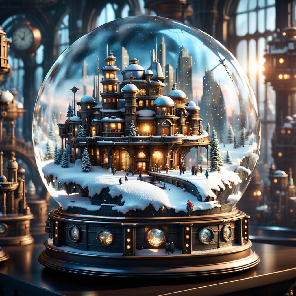 Steampunk City Contained in a Snowglobe v8