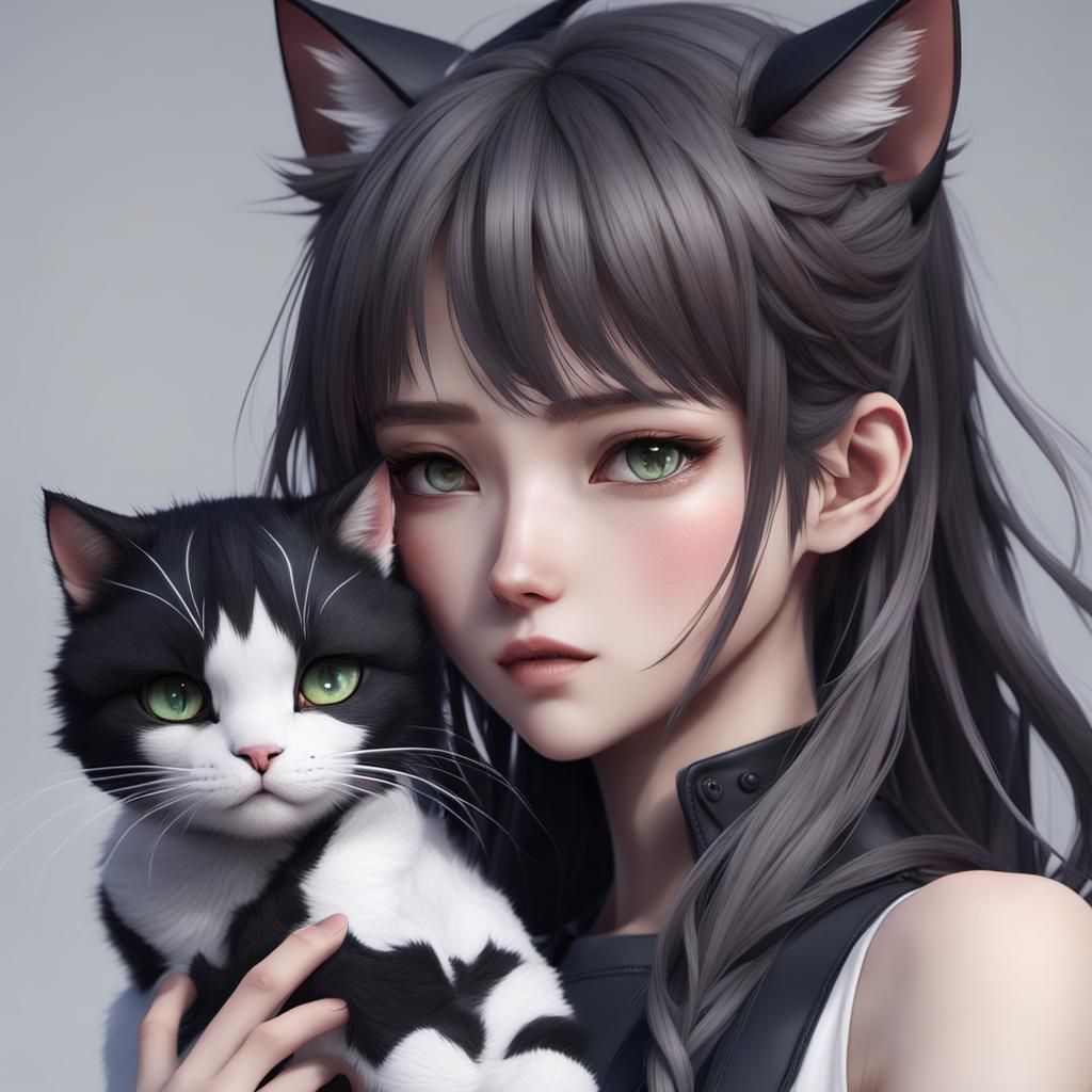 A girl slowly transforms into a cat