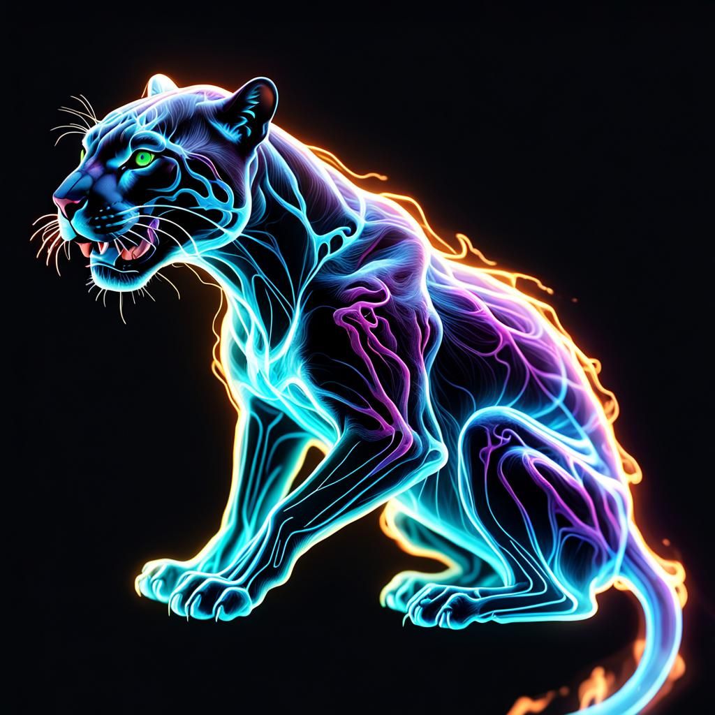 Chemiluminescent neon Ephemeral iridescent Smoke panther X-ray showing intricate internal veins and capillaries ...  by @James Silvers