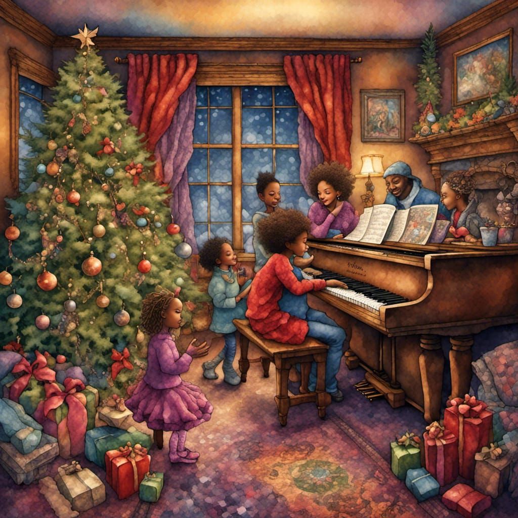 <lora:Tapestry:1.0> African American family around the aroun...