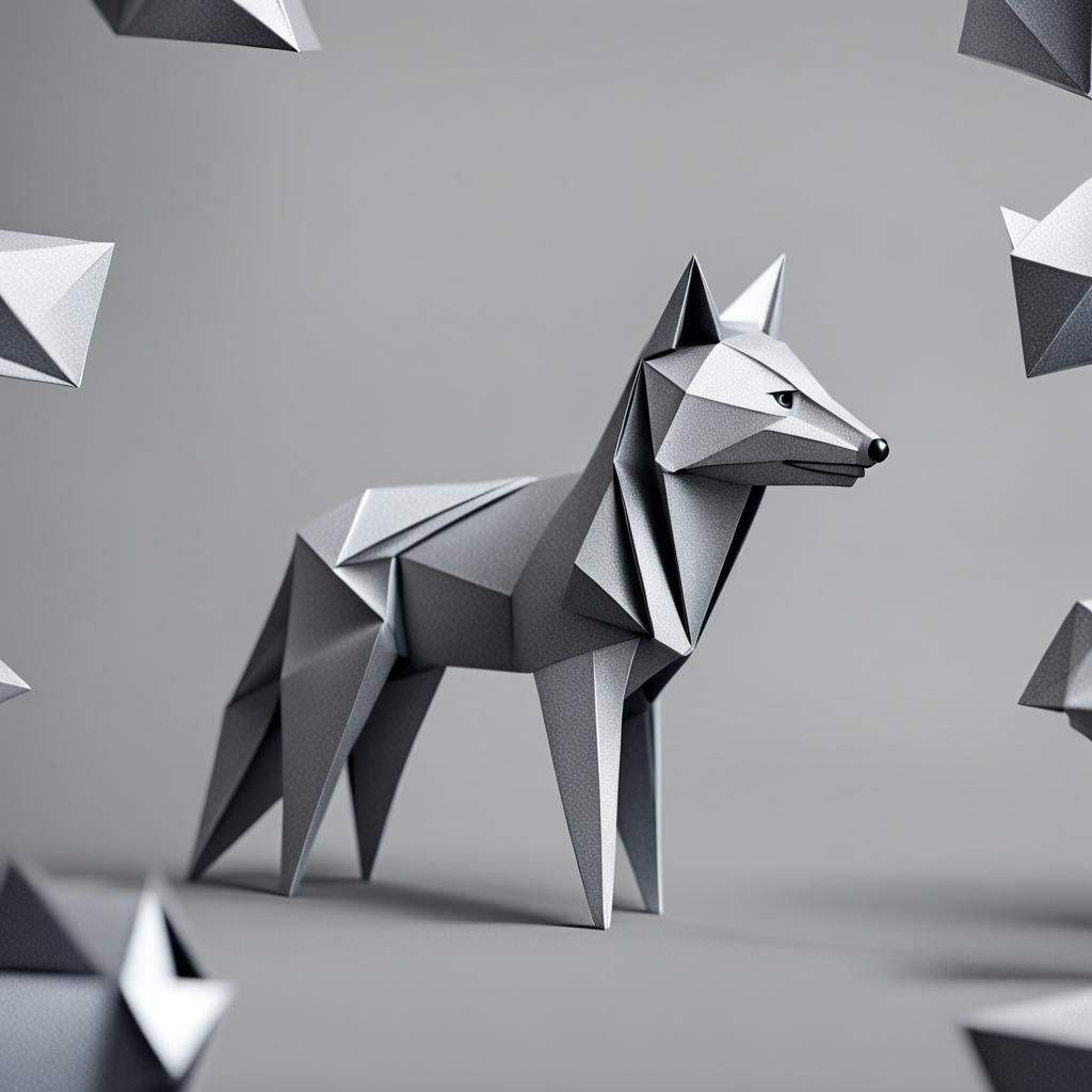 Metal Origami Fox with Grey Accents