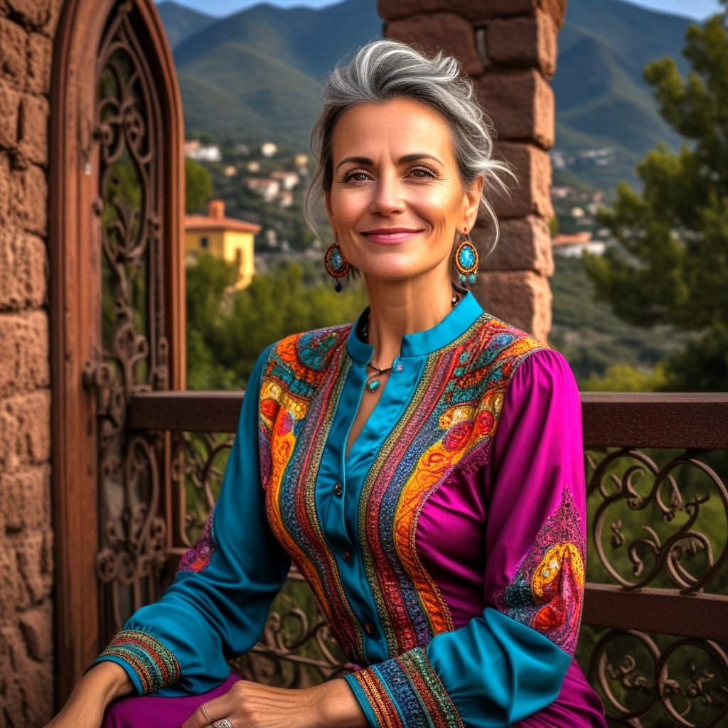 Loving Woman Shines with Intelligent Eyes in Vibrant Landsca...