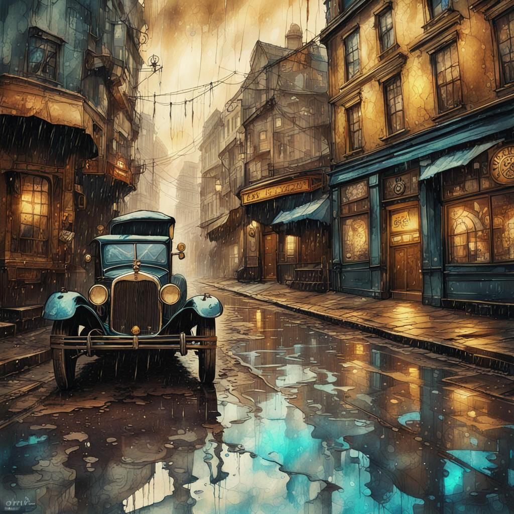 Wet streets AI Generated Artwork NightCafe Creator